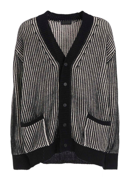 5G BULKY WOOL RIB STITCH V-NECK CARDIGAN