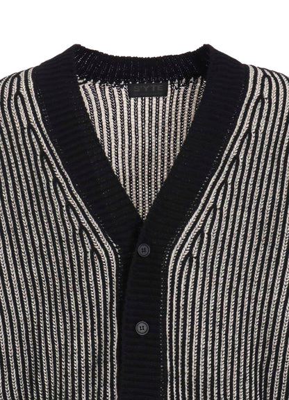 5G BULKY WOOL RIB STITCH V-NECK CARDIGAN