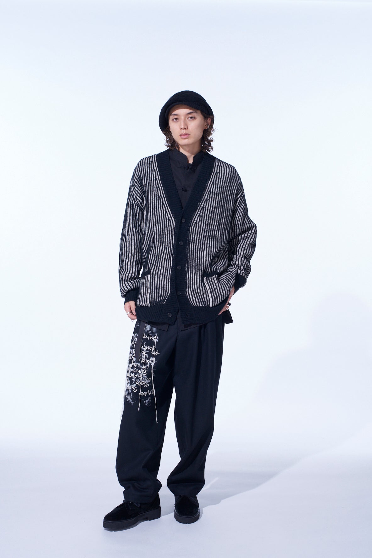 5G BULKY WOOL RIB STITCH V-NECK CARDIGAN