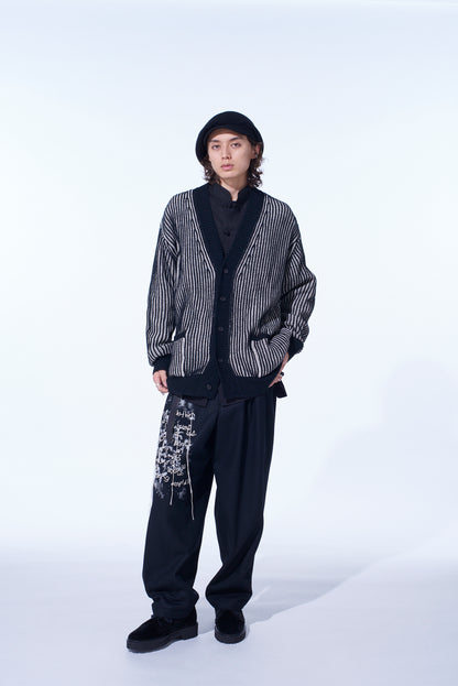 5G BULKY WOOL RIB STITCH V-NECK CARDIGAN