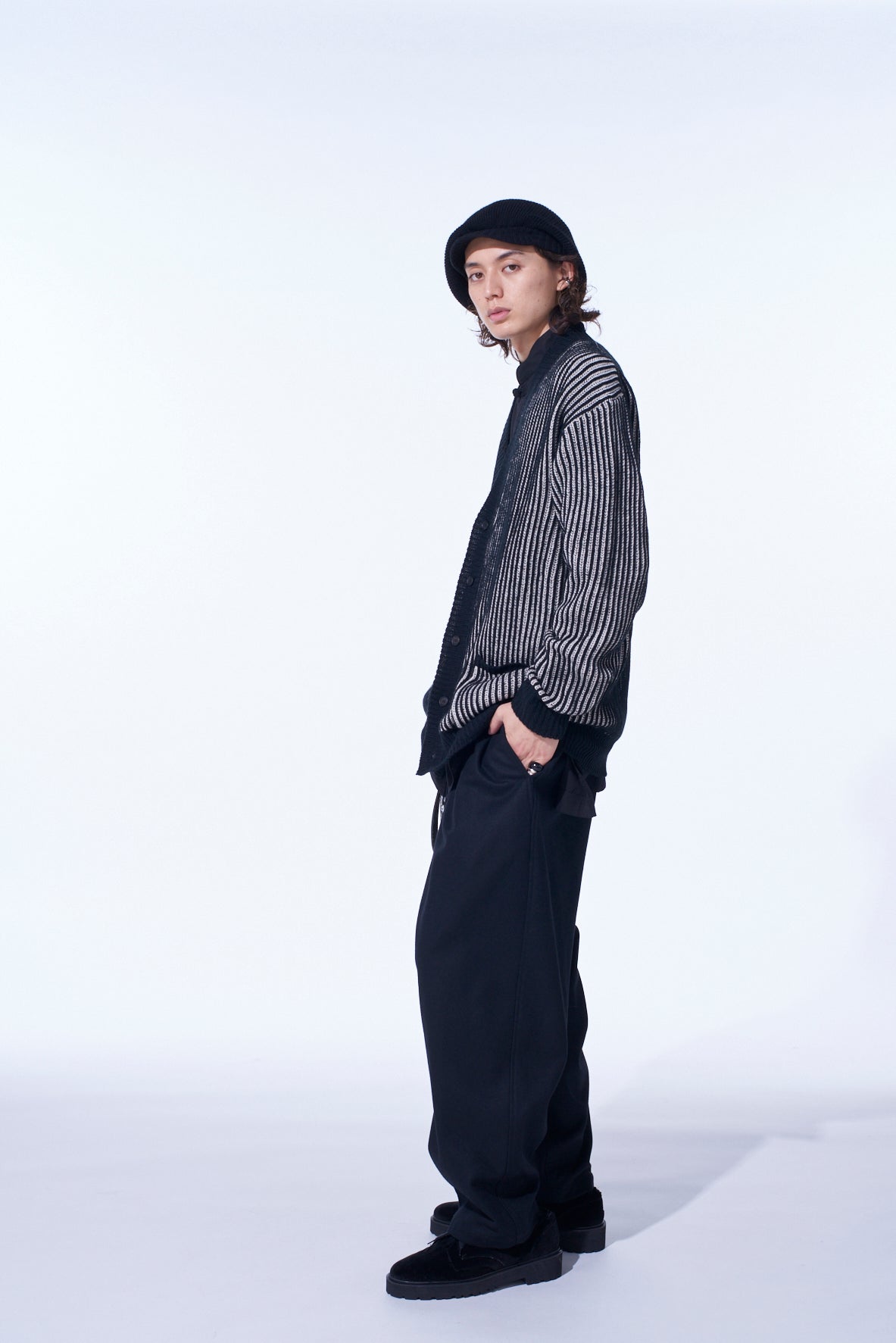 5G BULKY WOOL RIB STITCH V-NECK CARDIGAN