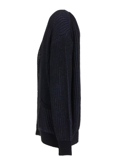 5G BULKY WOOL RIB STITCH V-NECK CARDIGAN