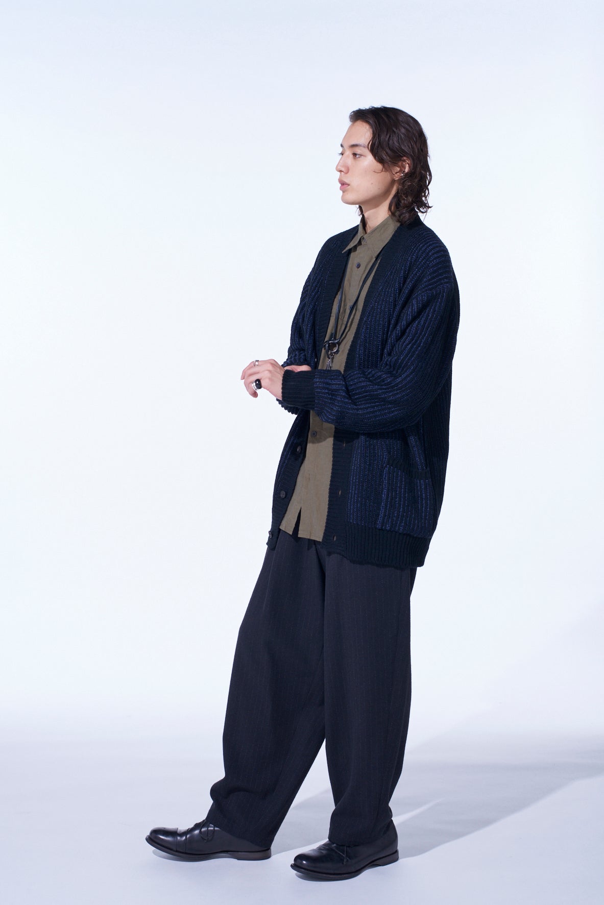 5G BULKY WOOL RIB STITCH V-NECK CARDIGAN