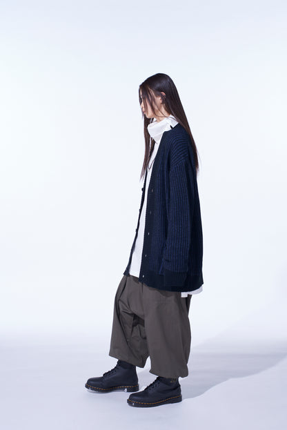 5G BULKY WOOL RIB STITCH V-NECK CARDIGAN