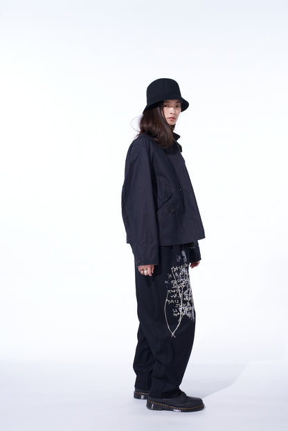 LAMB WOOL PRINTED MESSEGE EMBROIDERY 2 TUCK SUSPENDER PANTS