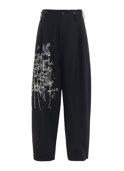 LAMB WOOL PRINTED MESSEGE EMBROIDERY 2 TUCK SUSPENDER PANTS