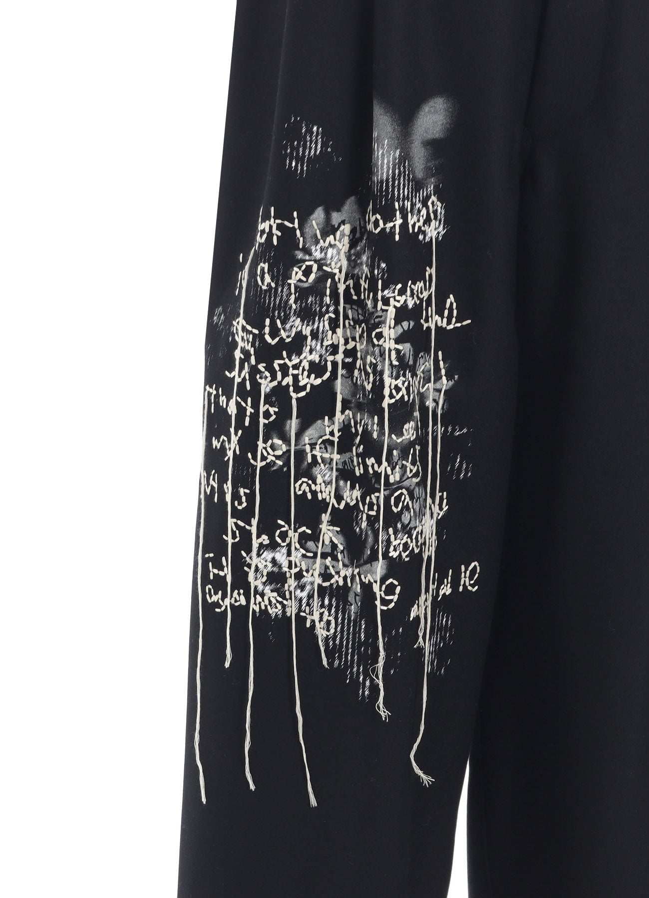 LAMB WOOL PRINTED MESSEGE EMBROIDERY 2 TUCK SUSPENDER PANTS