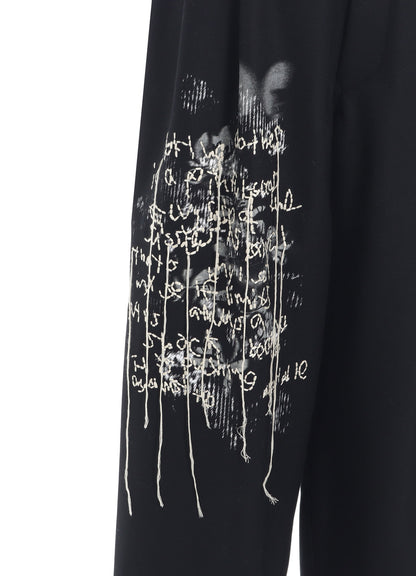 LAMB WOOL PRINTED MESSEGE EMBROIDERY 2 TUCK SUSPENDER PANTS
