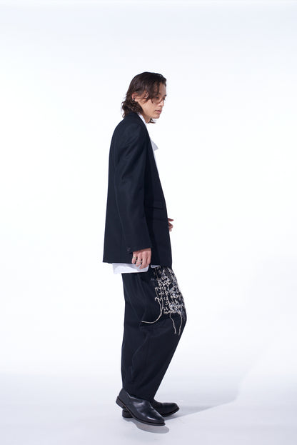 LAMB WOOL PRINTED MESSEGE EMBROIDERY 2 TUCK SUSPENDER PANTS