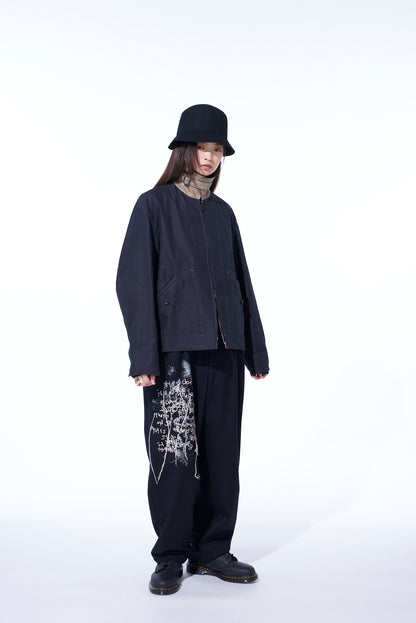 LAMB WOOL PRINTED MESSEGE EMBROIDERY 2 TUCK SUSPENDER PANTS