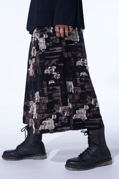 PATCHWORK CUT JACQUARD CULOTTE PANTS