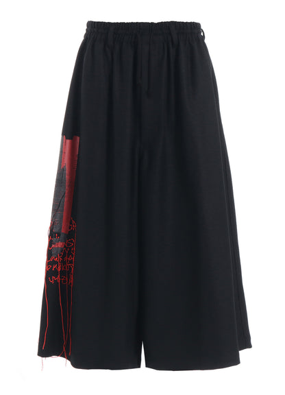 LAMB WOOL PRINTED MESSEGE EMBROIDERY CULOTTE PANTS