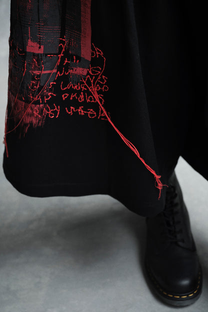 LAMB WOOL PRINTED MESSEGE EMBROIDERY CULOTTE PANTS