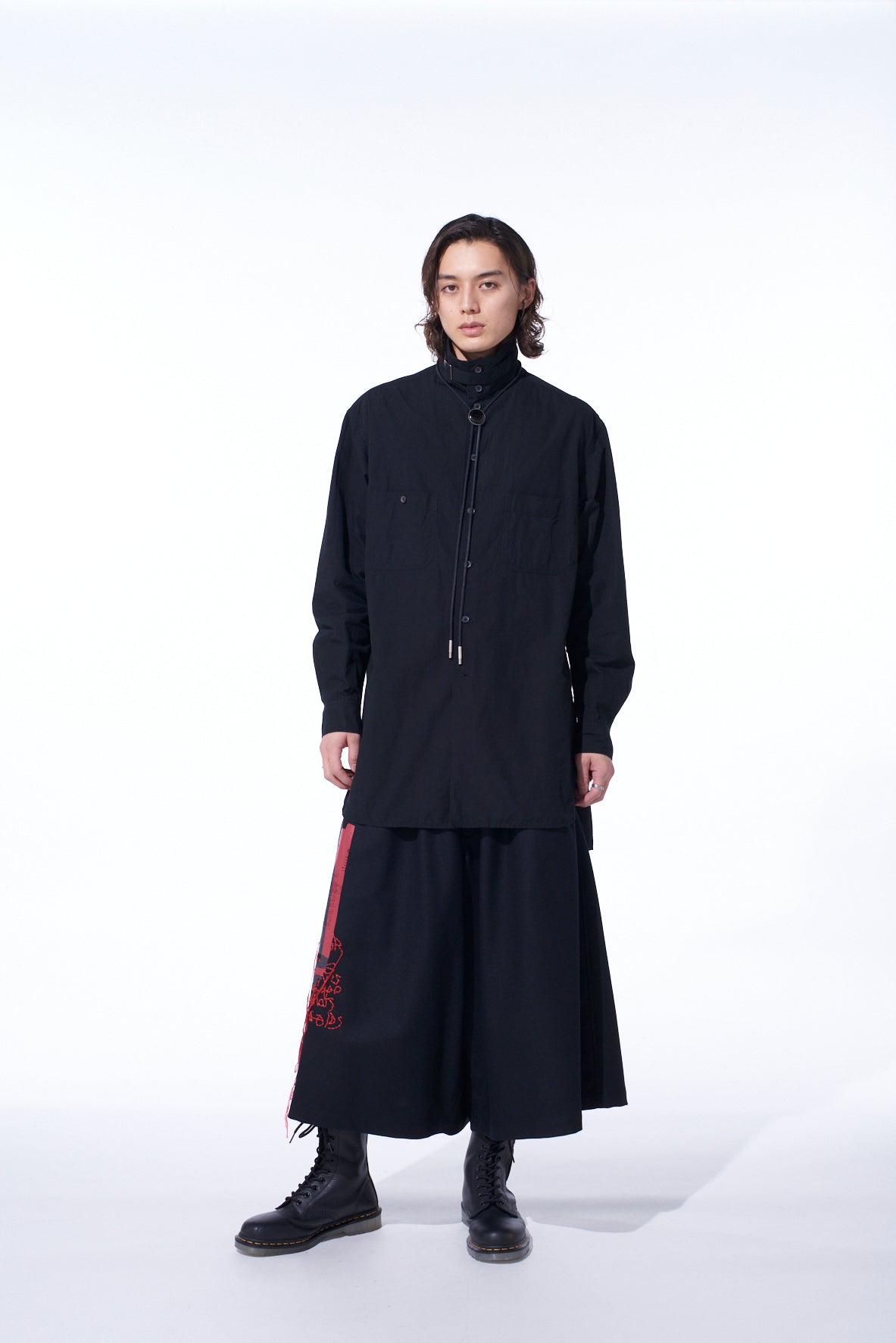 LAMB WOOL PRINTED MESSEGE EMBROIDERY CULOTTE PANTS