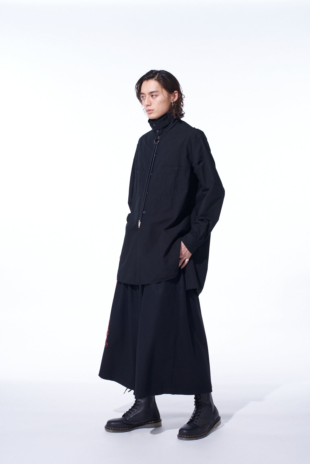 LAMB WOOL PRINTED MESSEGE EMBROIDERY CULOTTE PANTS