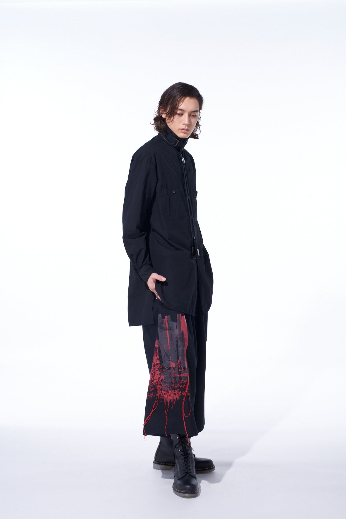 LAMB WOOL PRINTED MESSEGE EMBROIDERY CULOTTE PANTS