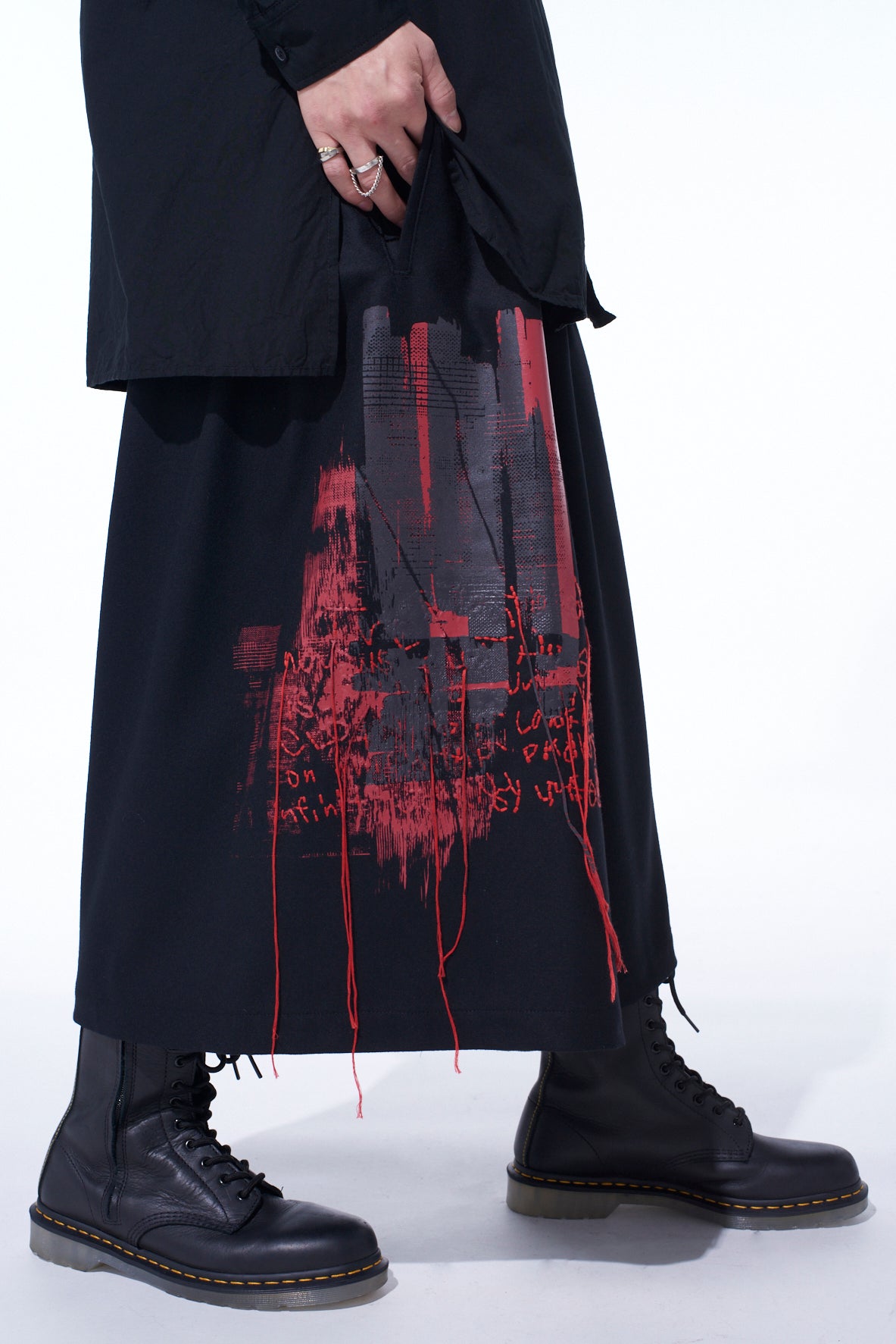 LAMB WOOL PRINTED MESSEGE EMBROIDERY CULOTTE PANTS