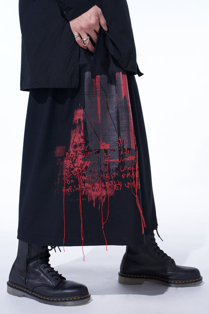 LAMB WOOL PRINTED MESSEGE EMBROIDERY CULOTTE PANTS