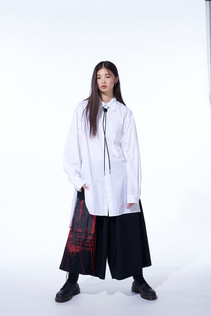 LAMB WOOL PRINTED MESSEGE EMBROIDERY CULOTTE PANTS