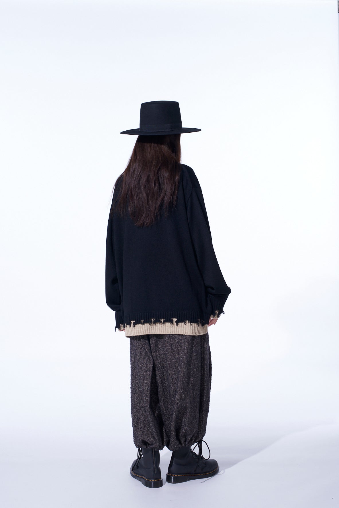 BRUSHED TWILL NEEDLE PUNCH ELASTIC HAKAMA PANTS