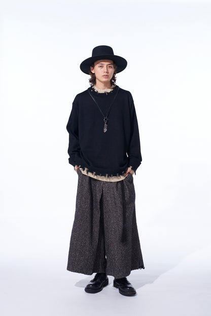BRUSHED TWILL NEEDLE PUNCH ELASTIC HAKAMA PANTS