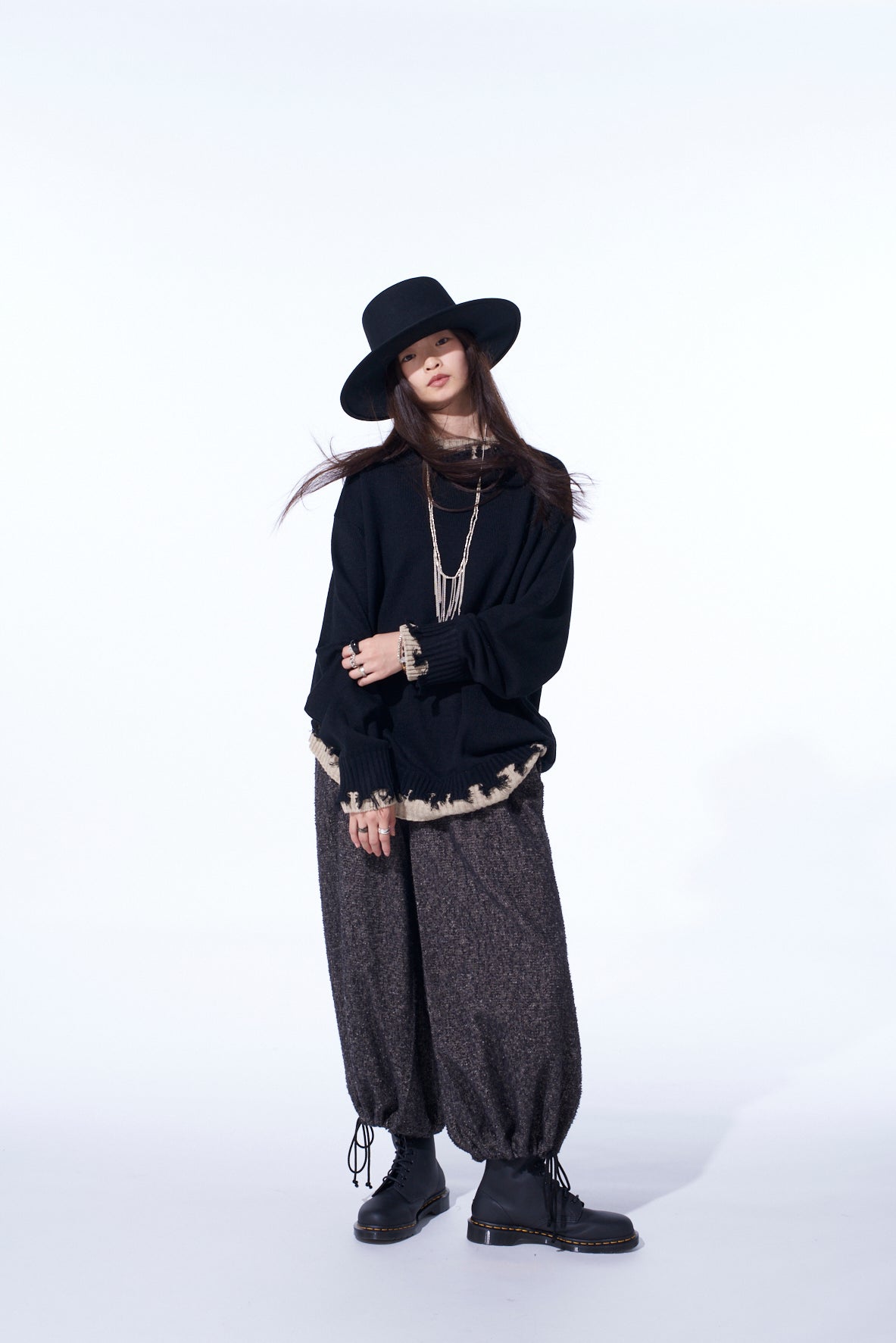 はむ BRUSHED TWILL NEEDLE PUNCH ELASTIC HAKAMA PANTS – THE SHOP YOHJI
