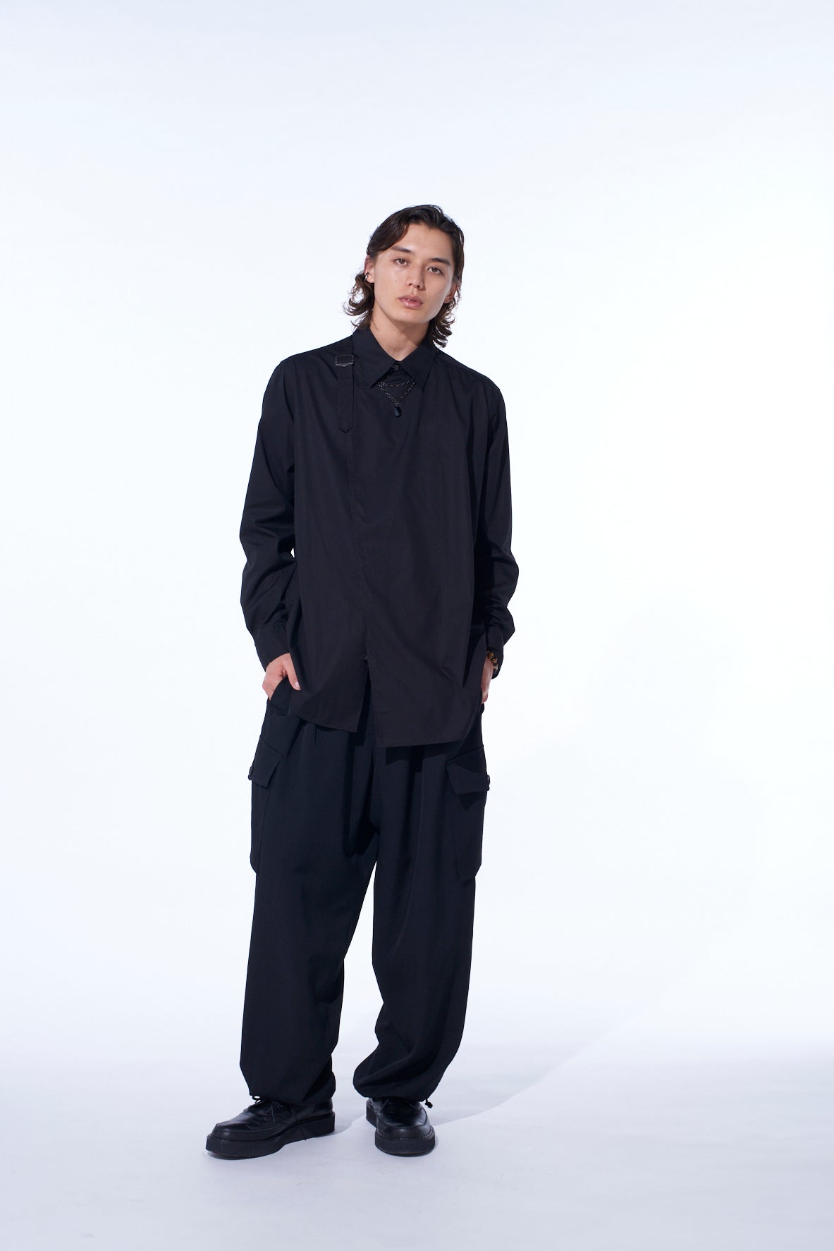 WASHER WOOL GABARDINE 2 TUCK CARGO PANTS
