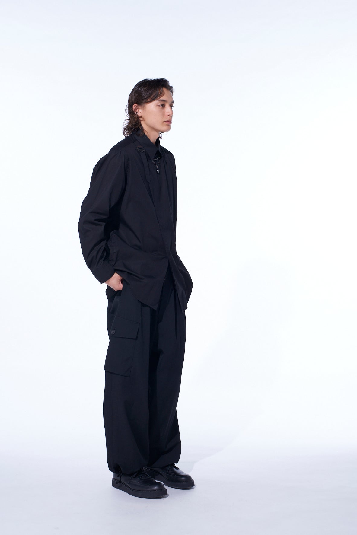 WASHER WOOL GABARDINE 2 TUCK CARGO PANTS