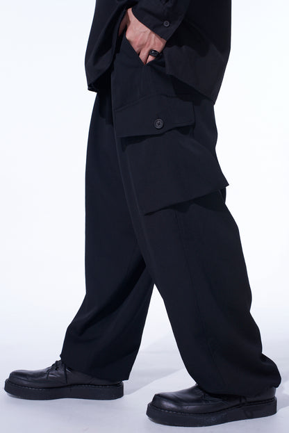 WASHER WOOL GABARDINE 2 TUCK CARGO PANTS