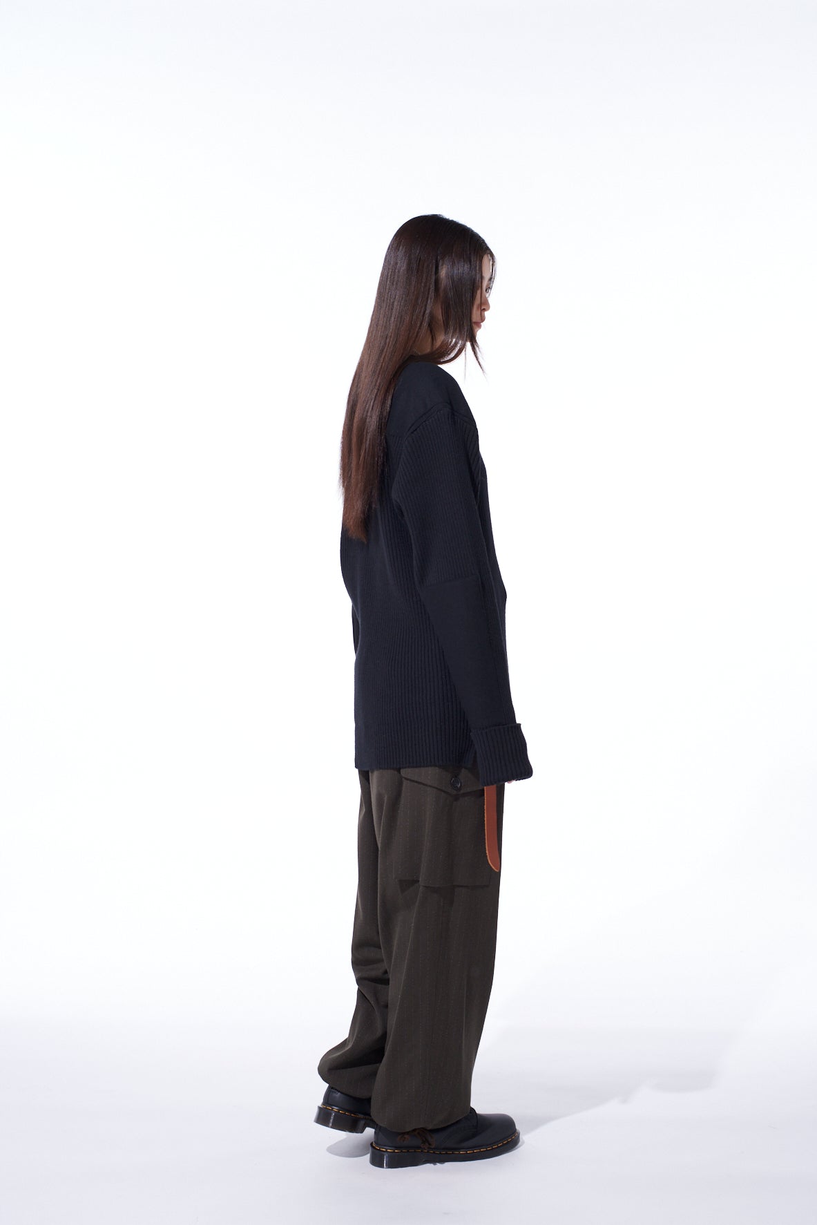 STRIPED SILK ANGORA WOOL 2 TUCK CARGO PANTS