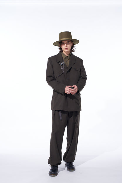 STRIPED SILK ANGORA WOOL 2 TUCK CARGO PANTS