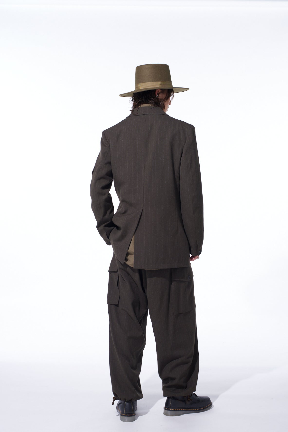 STRIPED SILK ANGORA WOOL 2 TUCK CARGO PANTS