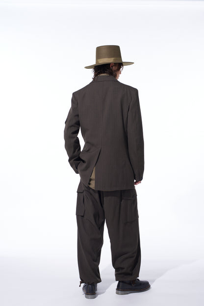 STRIPED SILK ANGORA WOOL 2 TUCK CARGO PANTS