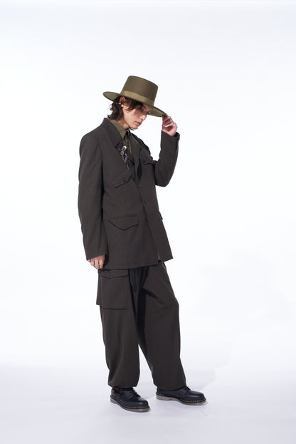 STRIPED SILK ANGORA WOOL 2 TUCK CARGO PANTS