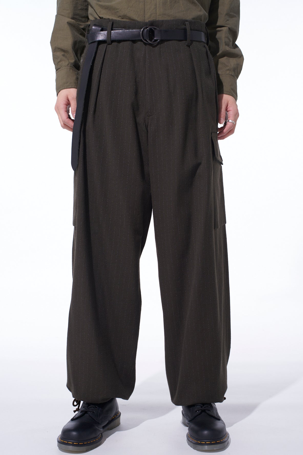 STRIPED SILK ANGORA WOOL 2 TUCK CARGO PANTS