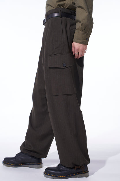 STRIPED SILK ANGORA WOOL 2 TUCK CARGO PANTS