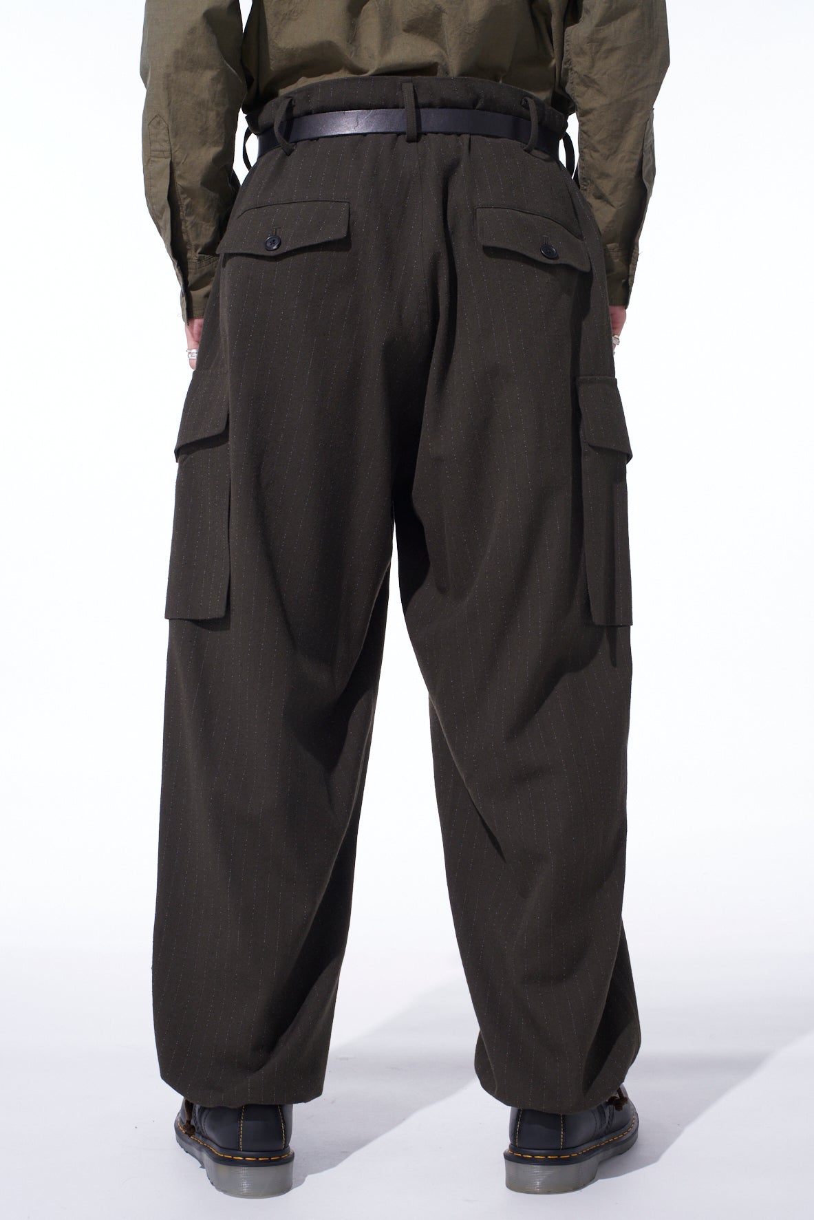 STRIPED SILK ANGORA WOOL 2 TUCK CARGO PANTS