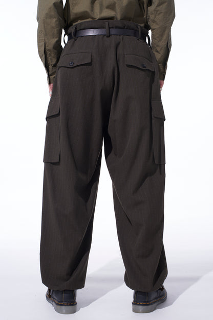 STRIPED SILK ANGORA WOOL 2 TUCK CARGO PANTS