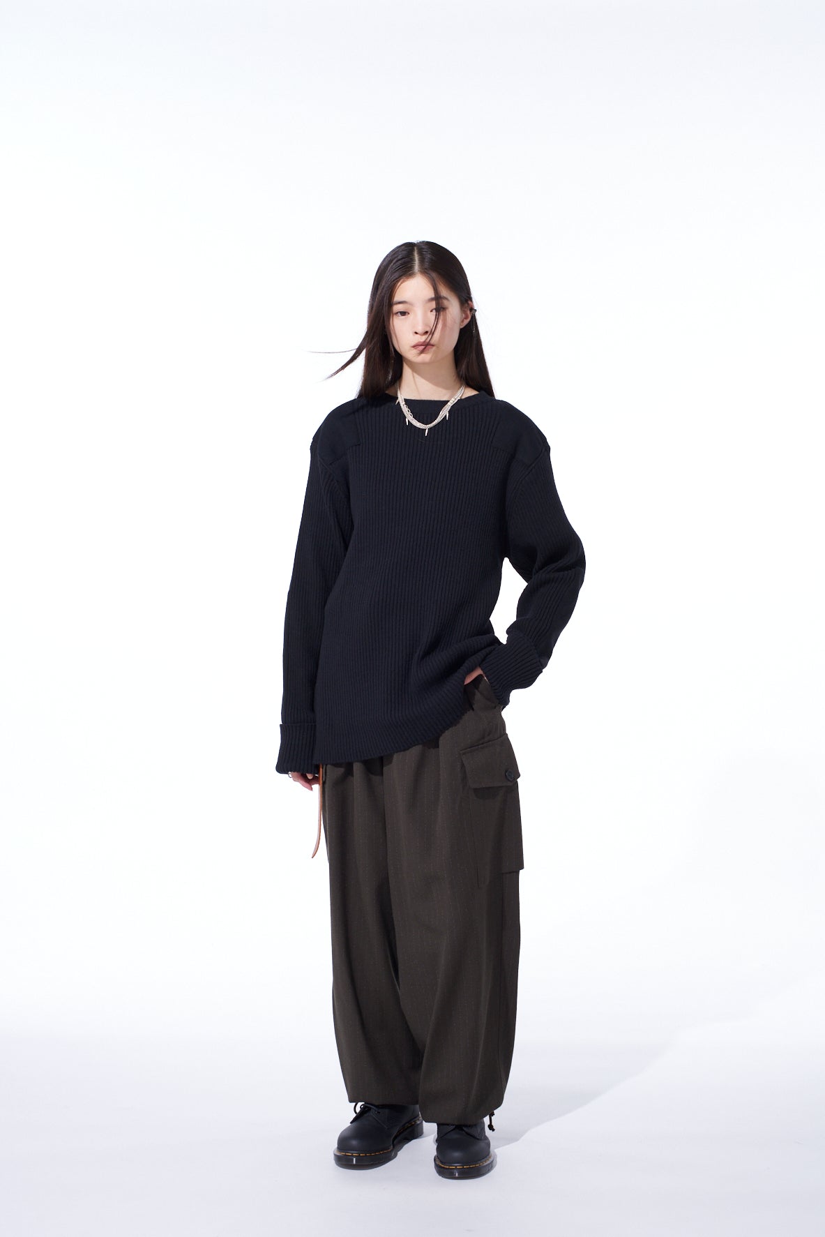 STRIPED SILK ANGORA WOOL 2 TUCK CARGO PANTS