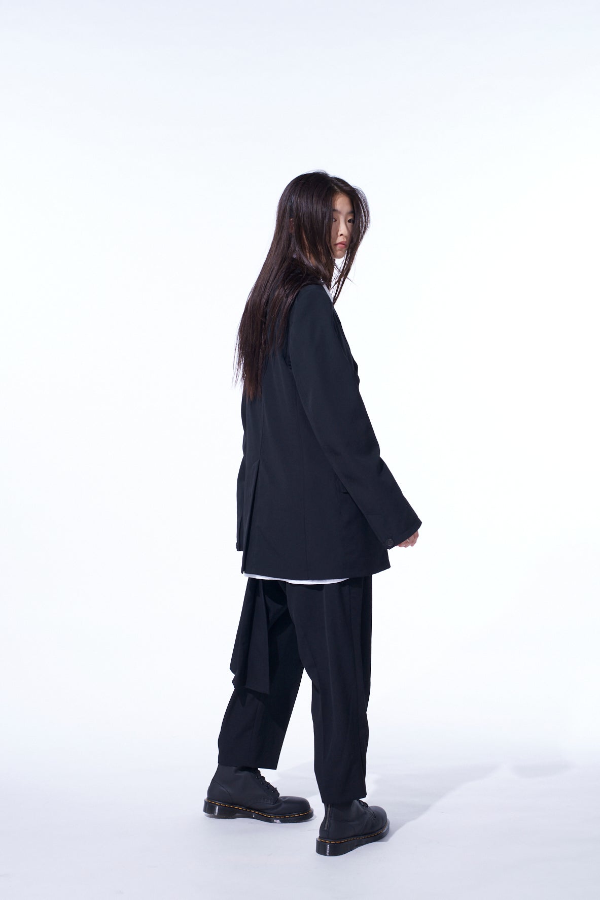 WASHER WOOL GABARDINE SKIRTED WRAP PANTS