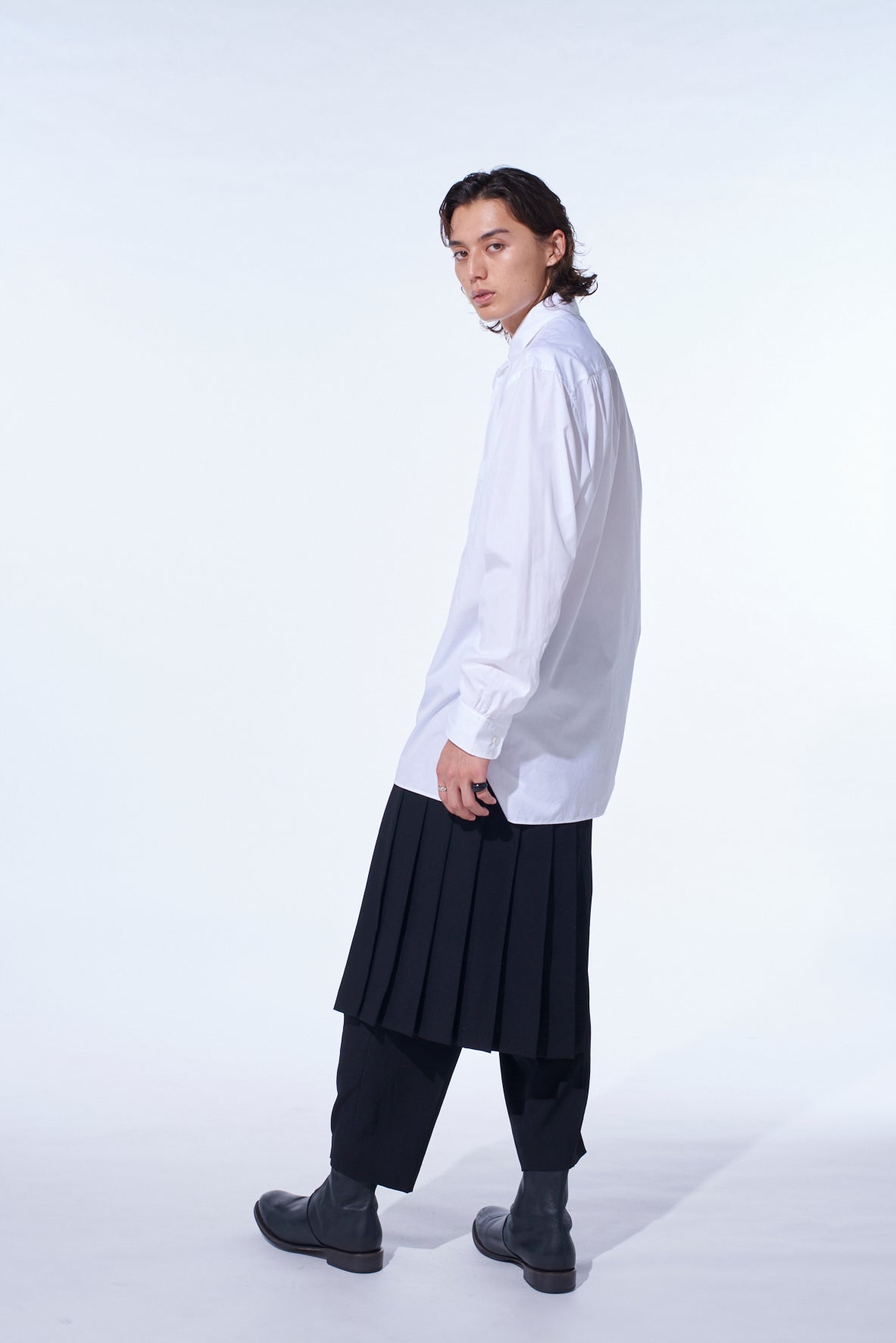 WASHER WOOL GABARDINE SKIRTED WRAP PANTS