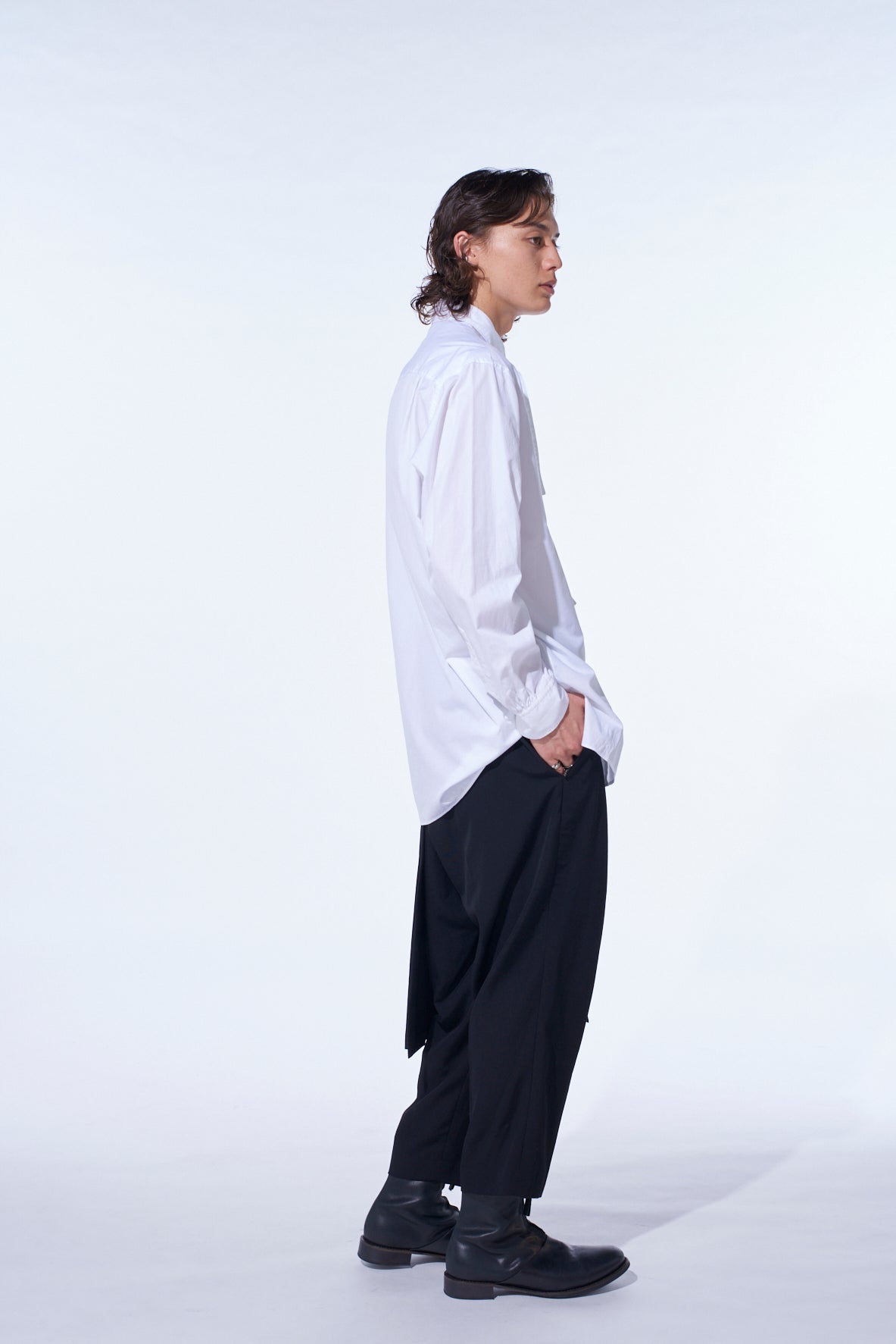 WASHER WOOL GABARDINE SKIRTED WRAP PANTS