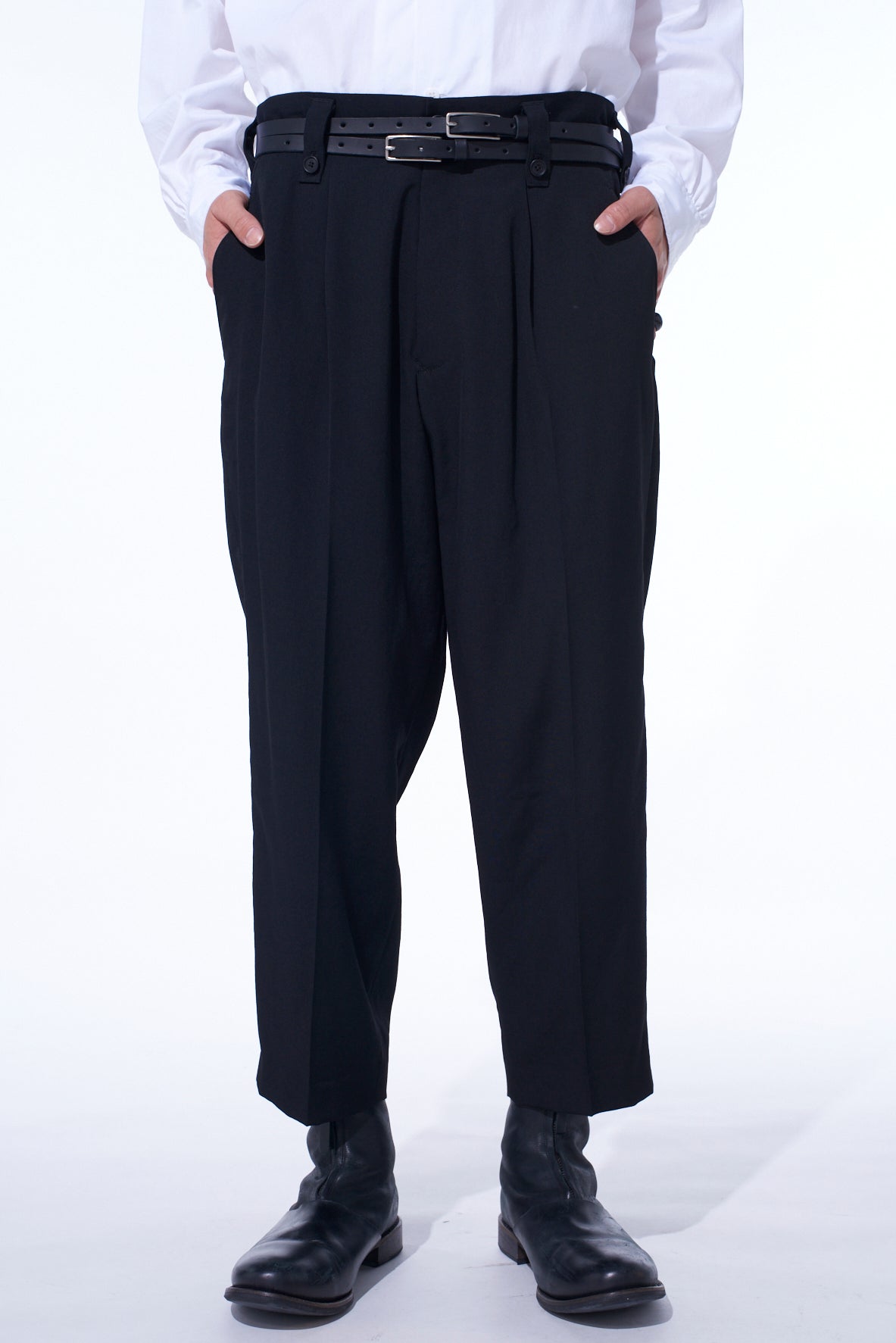 WASHER WOOL GABARDINE SKIRTED WRAP PANTS