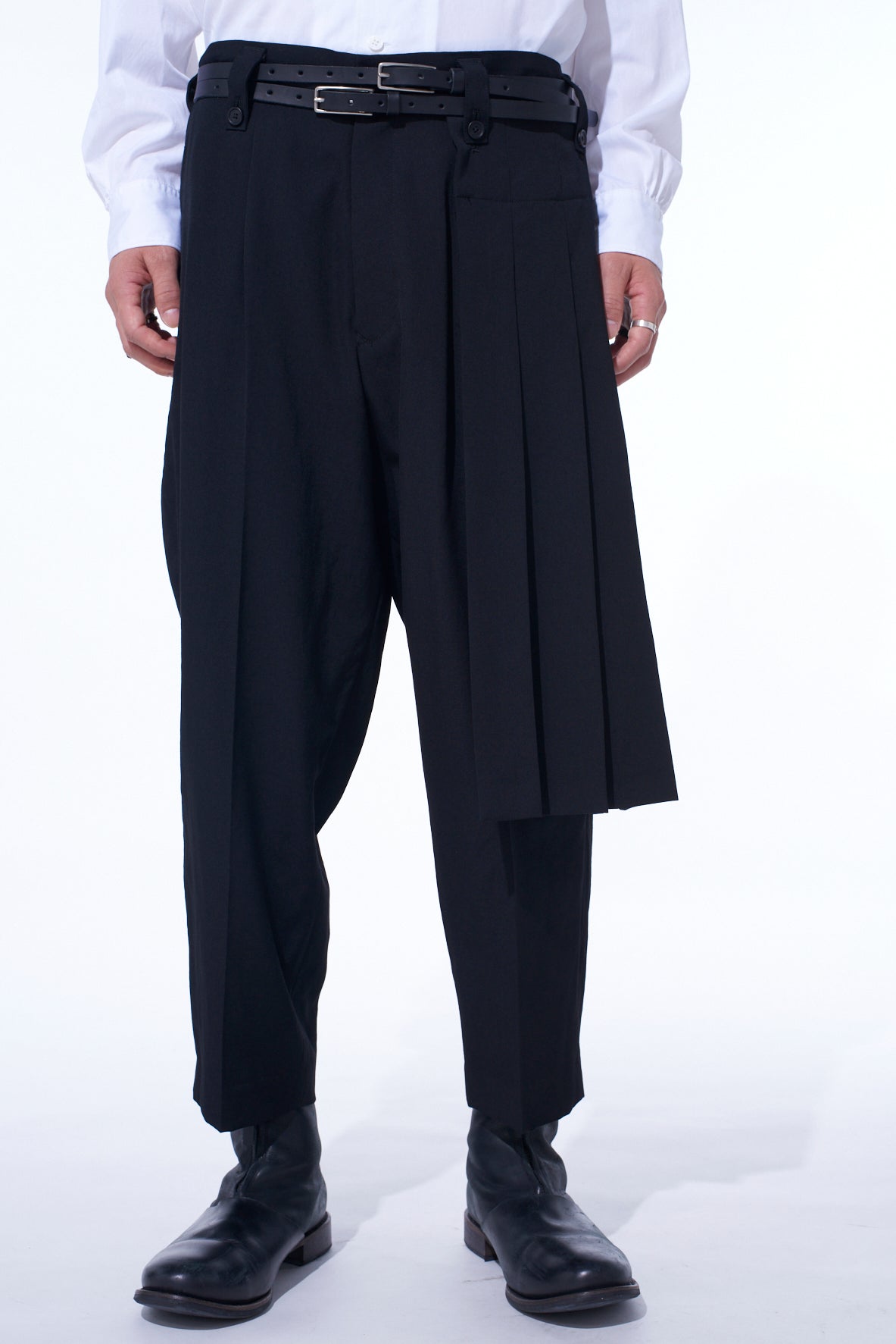 WASHER WOOL GABARDINE SKIRTED WRAP PANTS