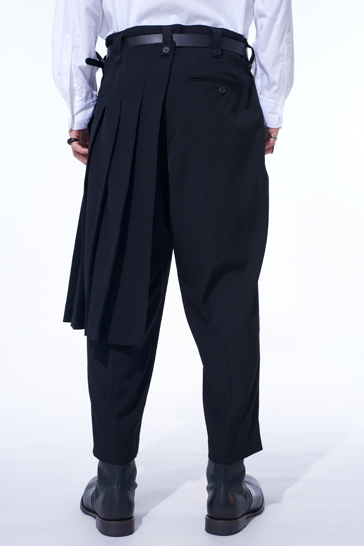 WASHER WOOL GABARDINE SKIRTED WRAP PANTS
