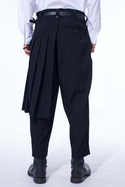 WASHER WOOL GABARDINE SKIRTED WRAP PANTS