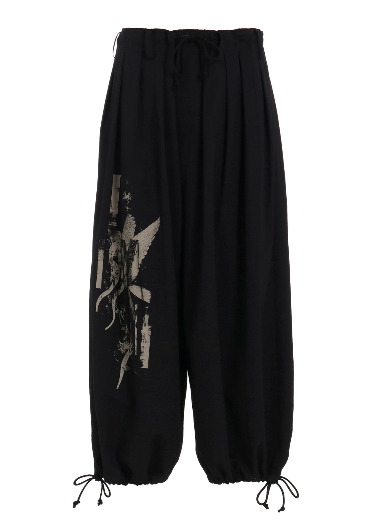 WASHER WOOL GABARDINE PRINT EMBROIDERY BALLOON PANTS