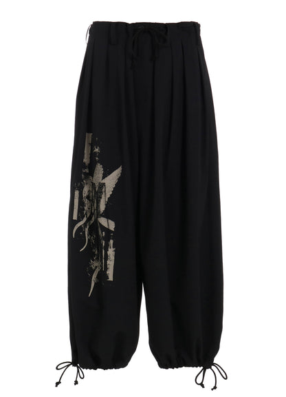 WASHER WOOL GABARDINE PRINT EMBROIDERY BALLOON PANTS