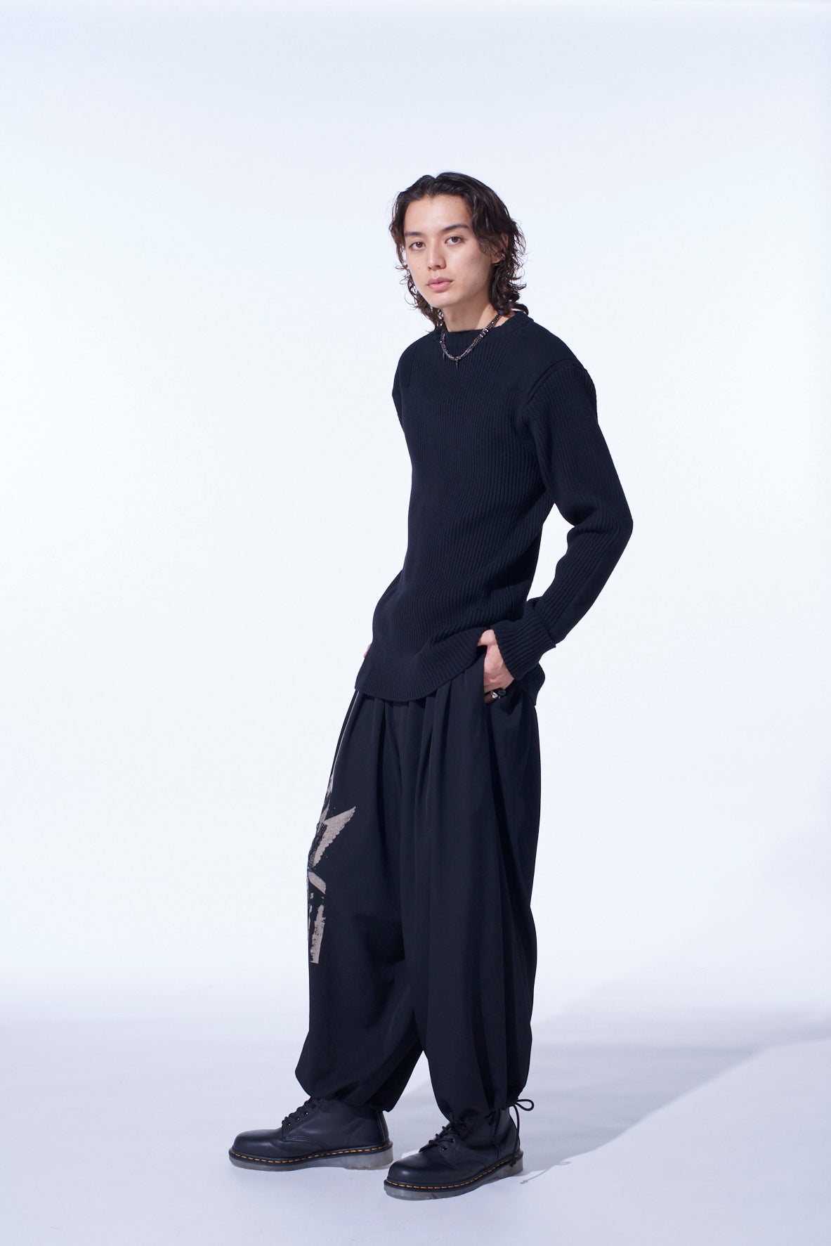 WASHER WOOL GABARDINE PRINT EMBROIDERY BALLOON PANTS