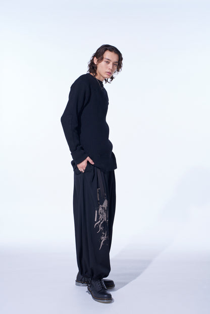 WASHER WOOL GABARDINE PRINT EMBROIDERY BALLOON PANTS